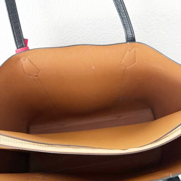 TORY BURCH | Perry 3 Compartment Tote Black Tan Interior Red Logo Charm Gold - Picture 8 of 15